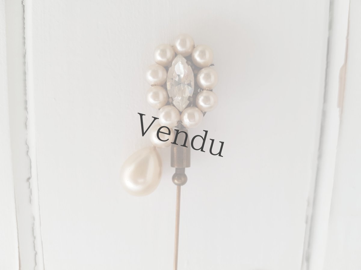 画像4: フランスヴィンテージ　パールとラインストーンのハットピン 11.3cm (4)