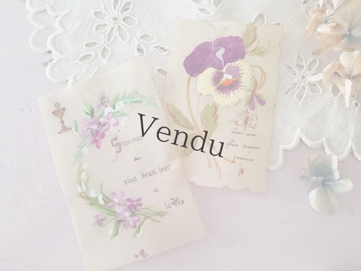 画像7: フランスアンティーク　セルロイドの手書きカード　パンジー (7)