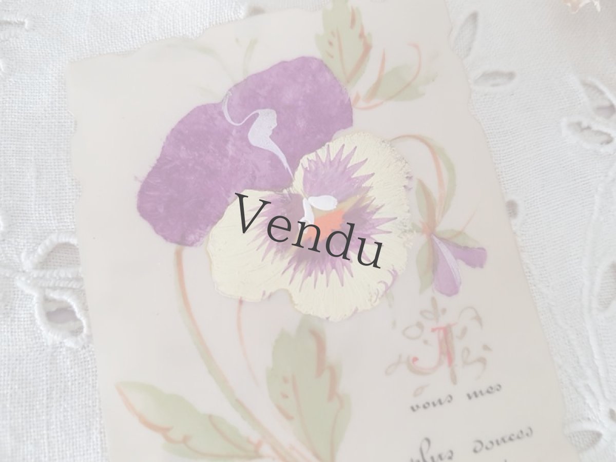 画像2: フランスアンティーク　セルロイドの手書きカード　パンジー (2)