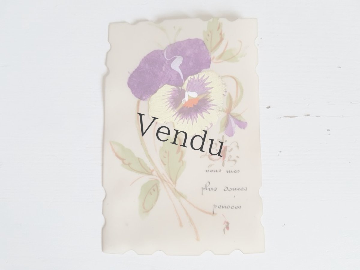 画像3: フランスアンティーク　セルロイドの手書きカード　パンジー (3)