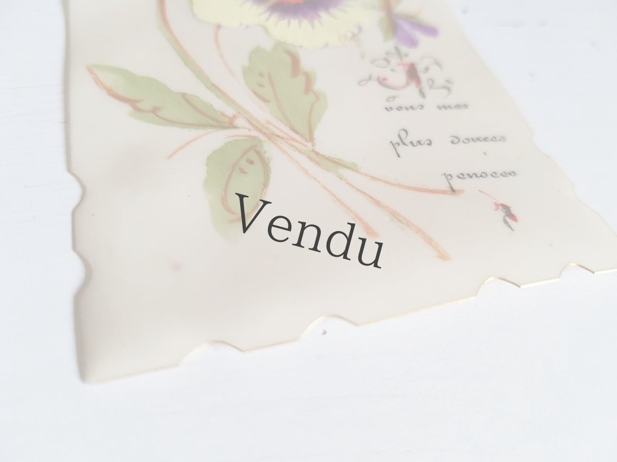 画像5: フランスアンティーク　セルロイドの手書きカード　パンジー (5)