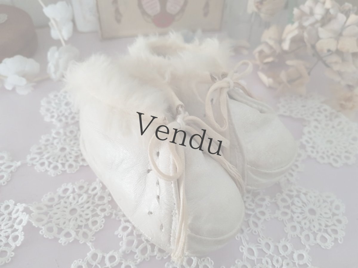 画像5: フランスヴィンテージ　べべ用　白のレザーシューズ (5)