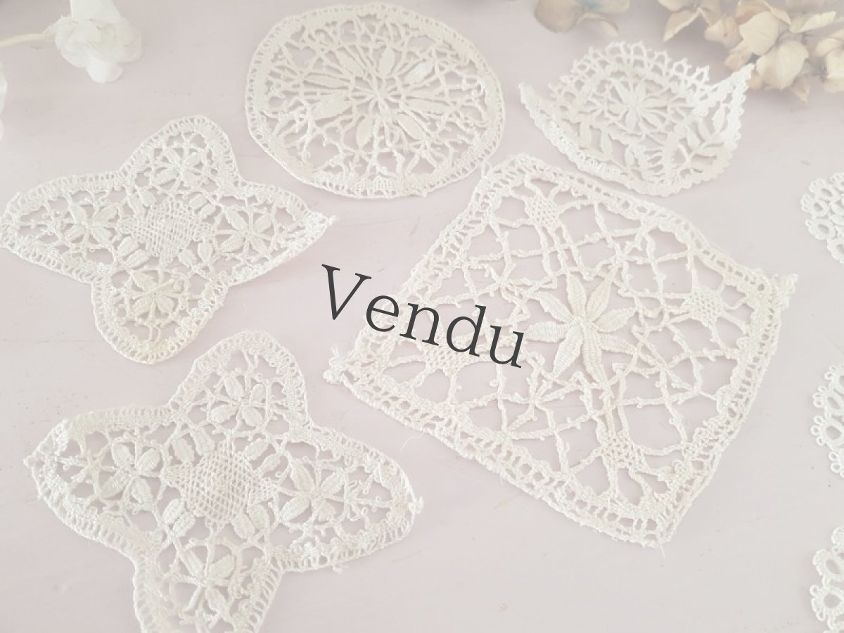 画像2: フランスヴィンテージ　レースモティーフ５枚セット (2)