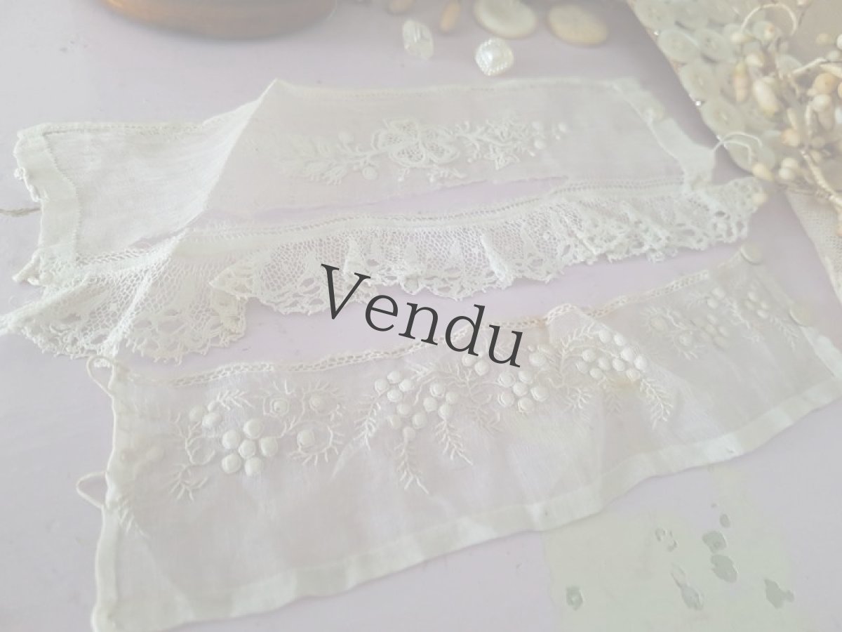 画像2: フランスアンティーク　ホワイトワーク　ポワニエ端切れ２枚 (2)