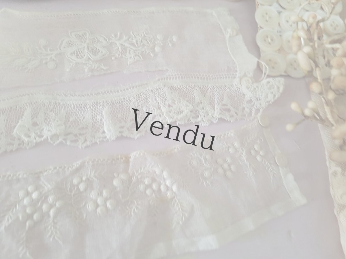 画像7: フランスアンティーク　ホワイトワーク　ポワニエ端切れ２枚 (7)