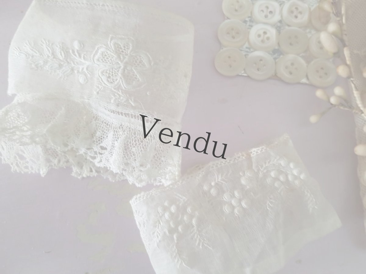 画像8: フランスアンティーク　ホワイトワーク　ポワニエ端切れ２枚 (8)