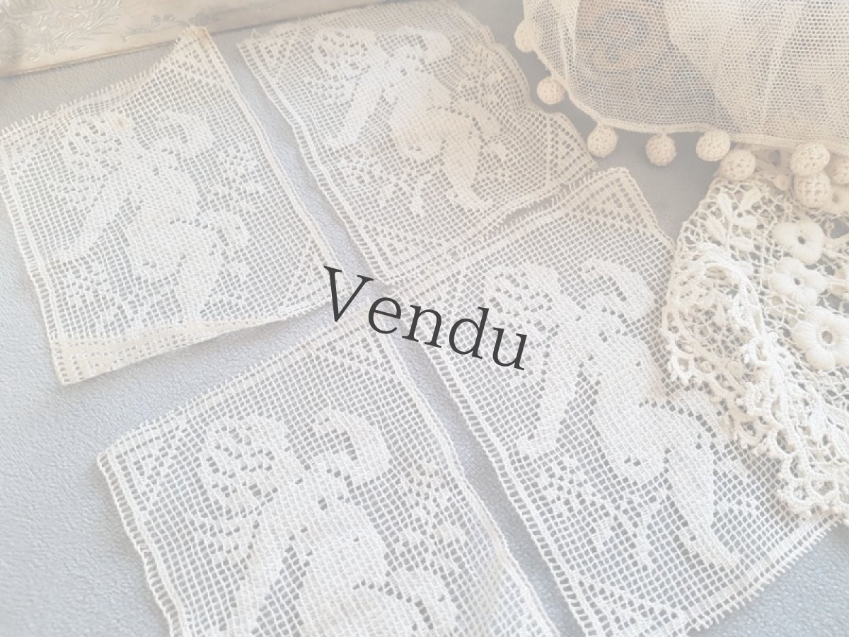 画像6: フランスアンティーク　天使のフィレレースモティーフ4枚セット (6)