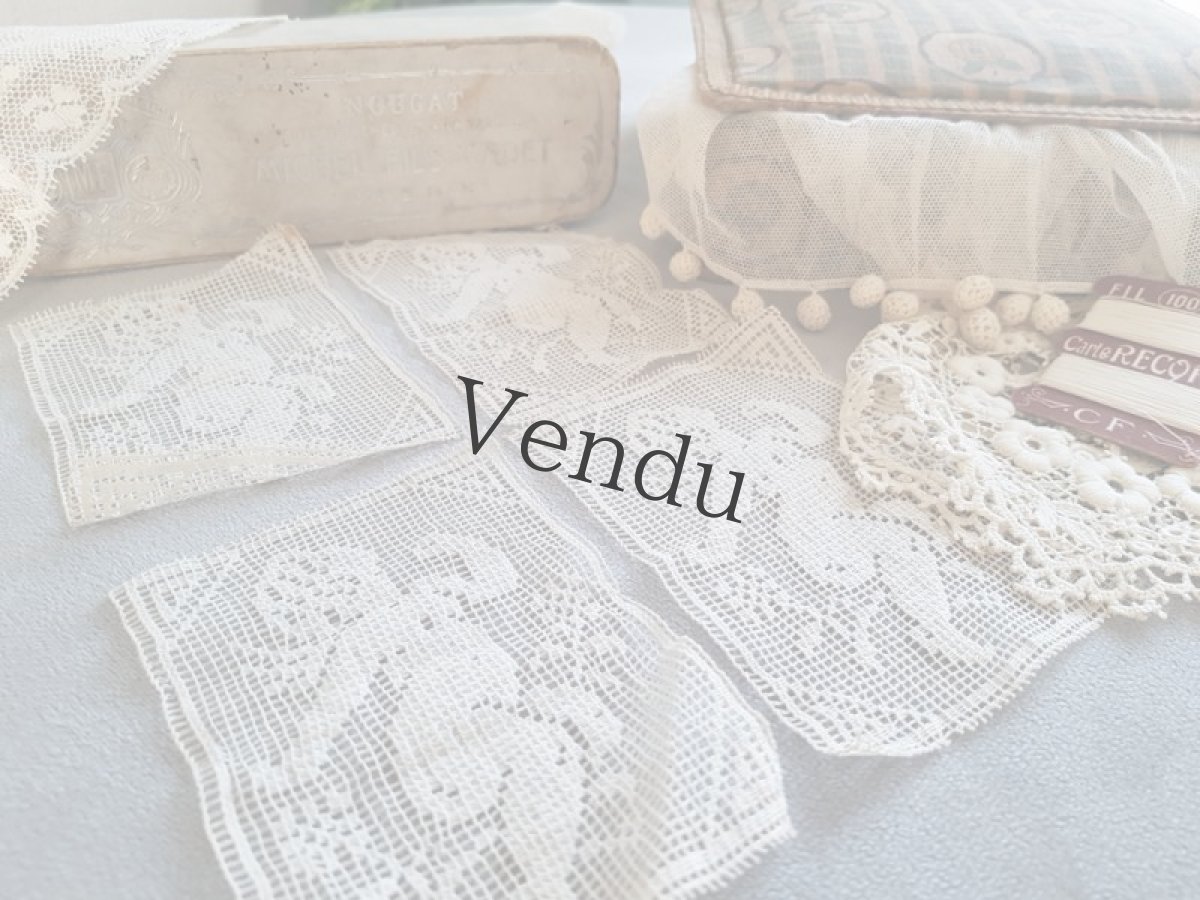 画像7: フランスアンティーク　天使のフィレレースモティーフ4枚セット (7)