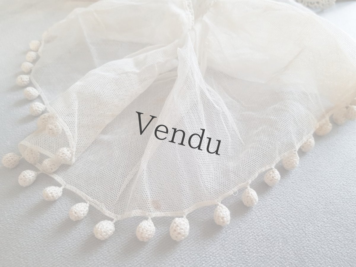 画像8: フランスヴィンテージ　ponponつきレースのつけ襟／ケープ (8)