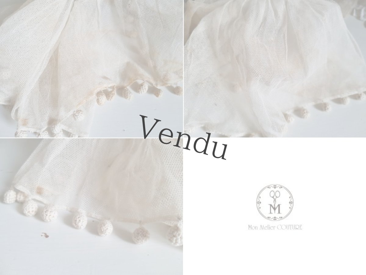 画像9: フランスヴィンテージ　ponponつきレースのつけ襟／ケープ (9)