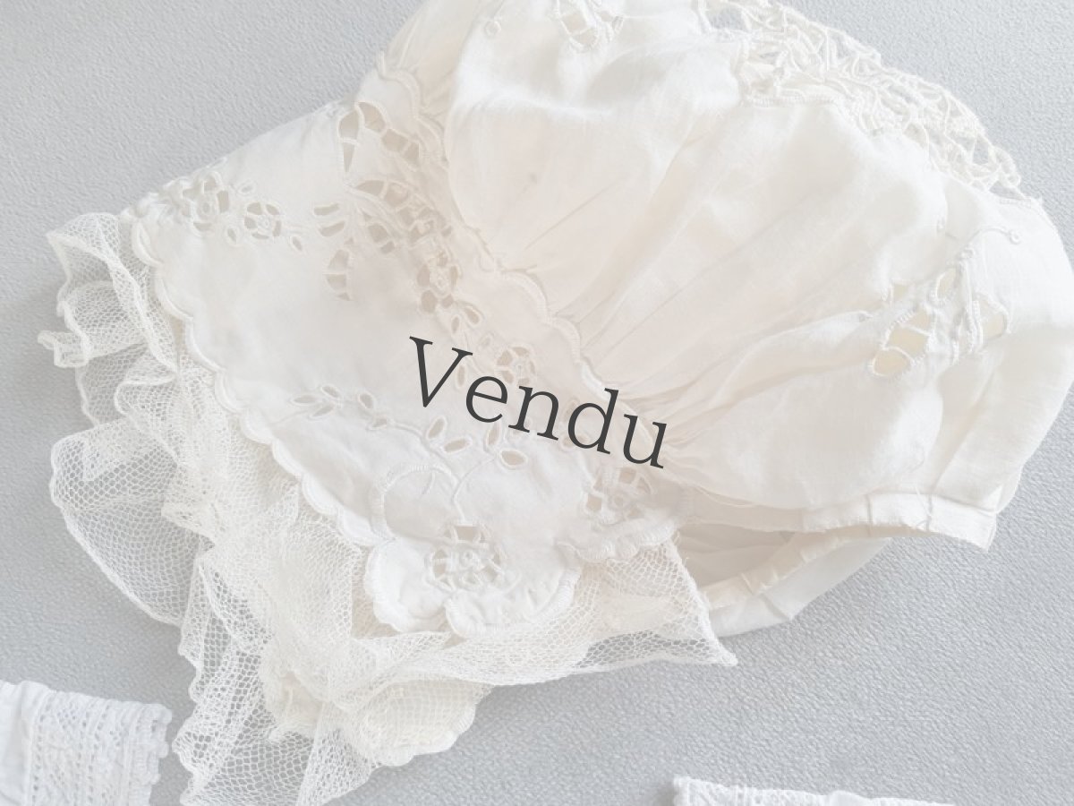 画像9: フランスアンティーク　べべ　カットワーク刺繍のボネ (9)