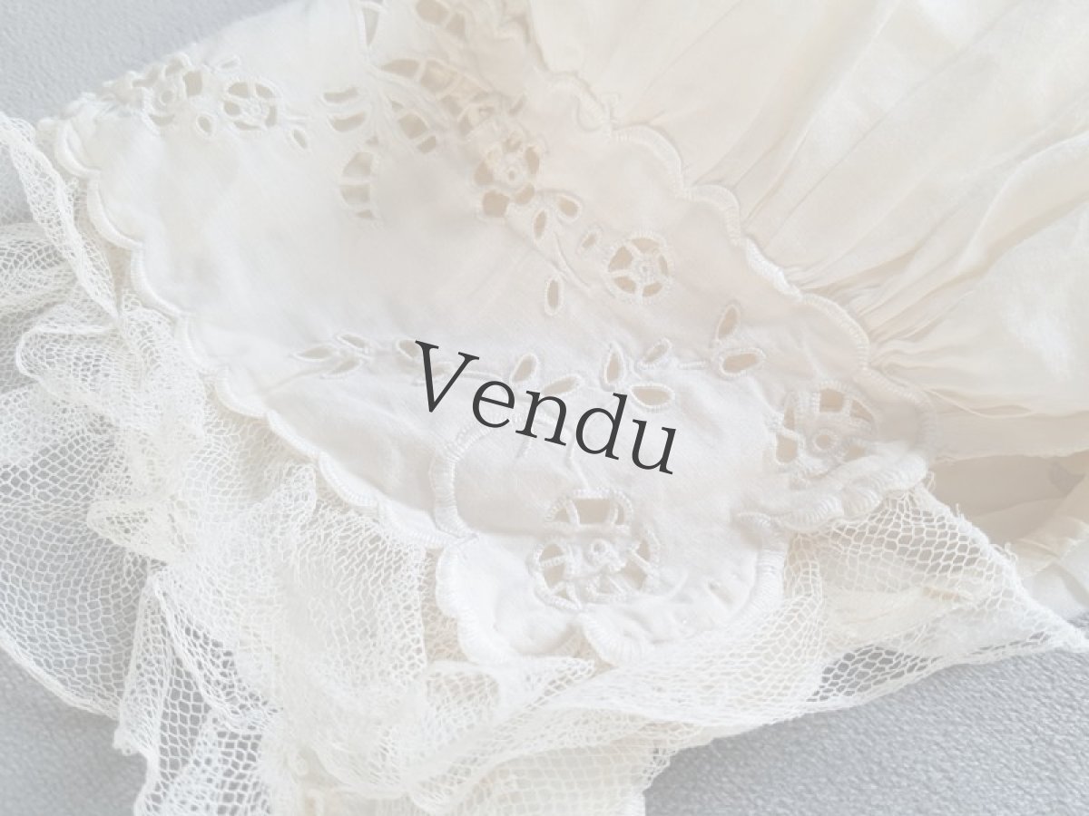 画像10: フランスアンティーク　べべ　カットワーク刺繍のボネ (10)