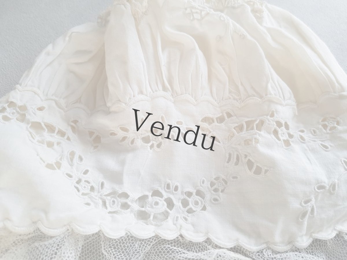 画像12: フランスアンティーク　べべ　カットワーク刺繍のボネ (12)