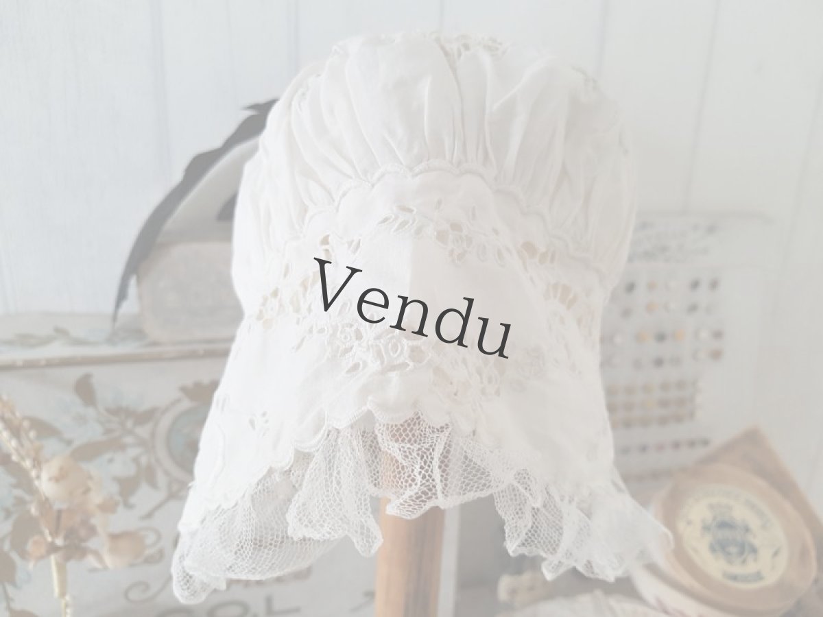 画像6: フランスアンティーク　べべ　カットワーク刺繍のボネ (6)