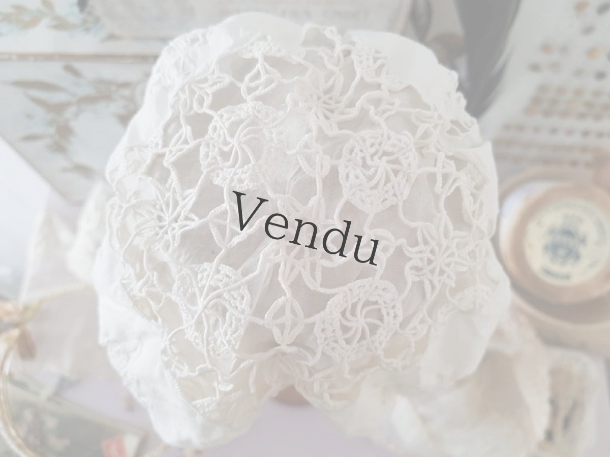 画像7: フランスアンティーク　べべ　カットワーク刺繍のボネ (7)