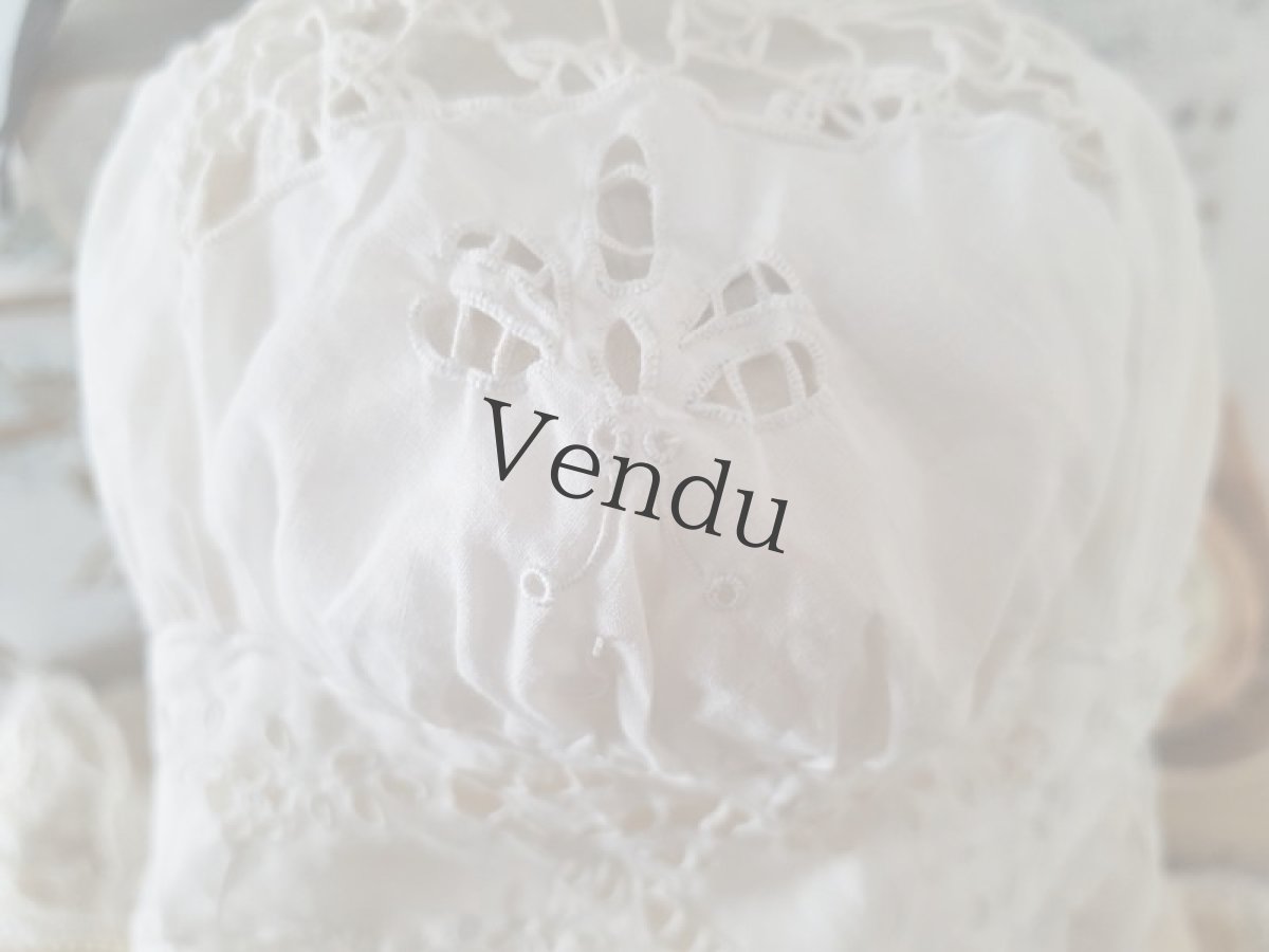 画像4: フランスアンティーク　べべ　カットワーク刺繍のボネ (4)