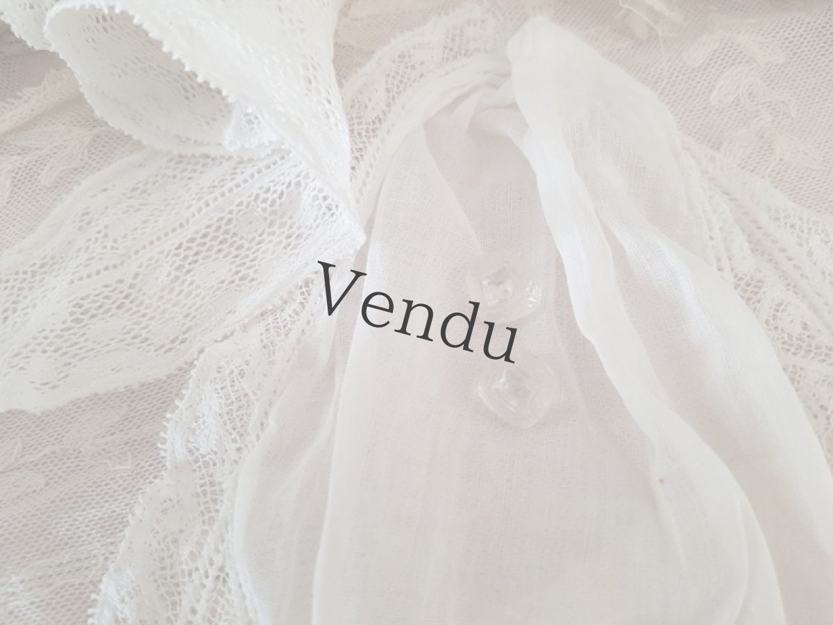 画像2: フランスアンティーク　ジャボとギャザーレースとガラスボタンのセット (2)