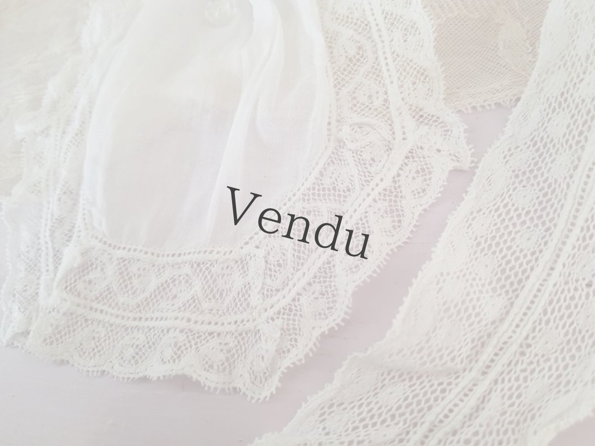 画像3: フランスアンティーク　ジャボとギャザーレースとガラスボタンのセット (3)