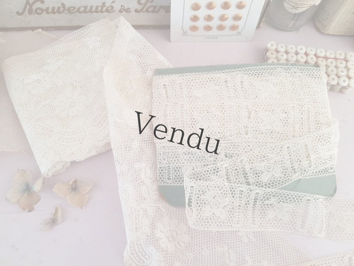 画像7: フランスアンティーク　リボン通し穴のあるヴァランシエンヌレース  50cm〜 (7)