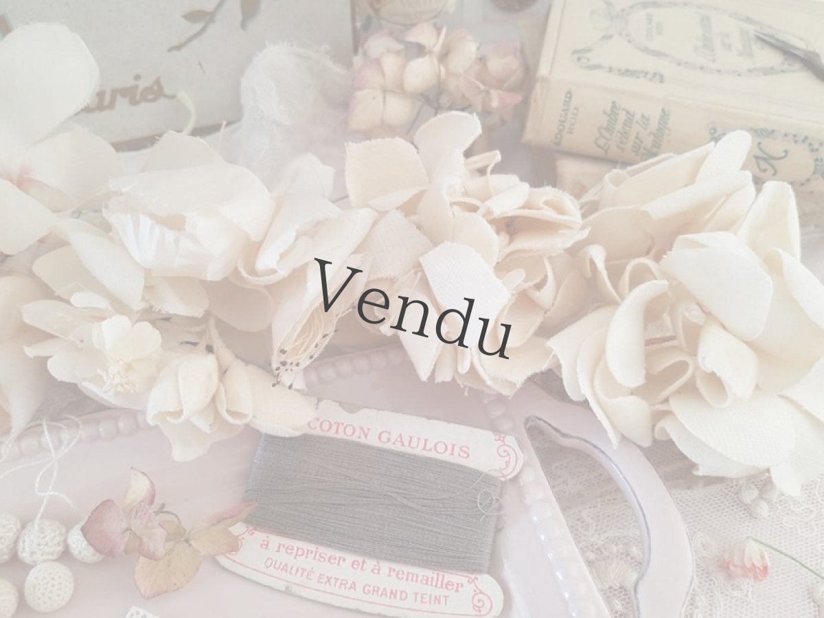 画像10: フランスアンティーク　布花プチブーケ エクリュ (10)