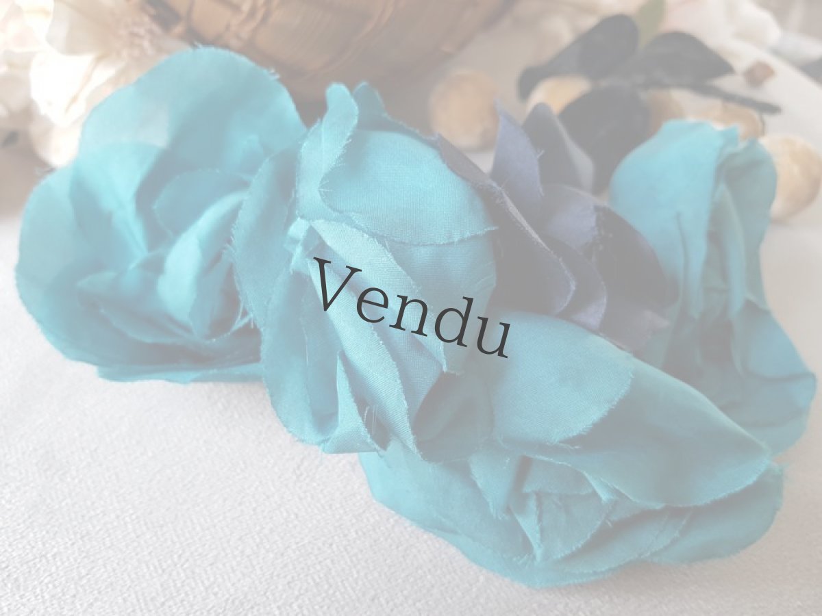 画像5: フランスアンティーク　布花ローズブーケ　カナール＆ブルーマリン (5)