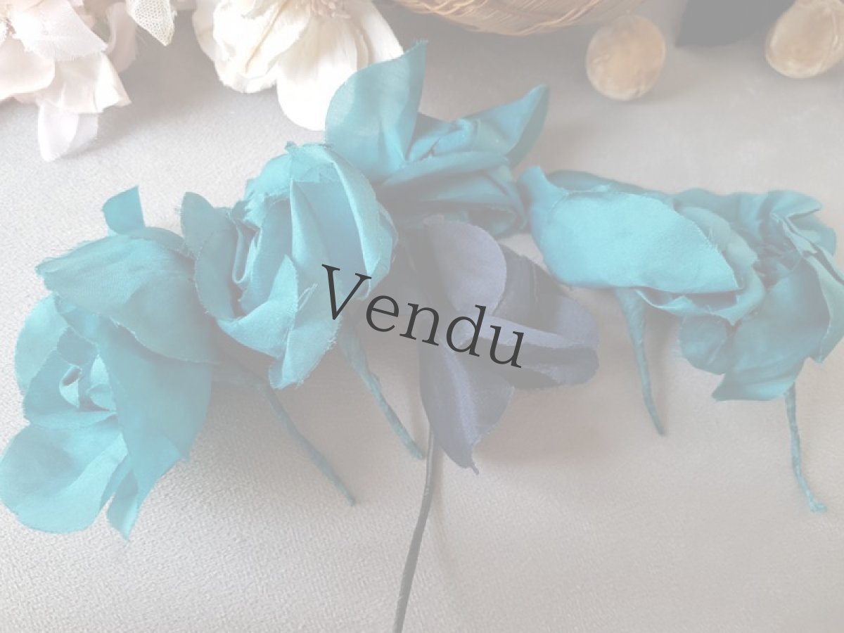 画像6: フランスアンティーク　布花ローズブーケ　カナール＆ブルーマリン (6)