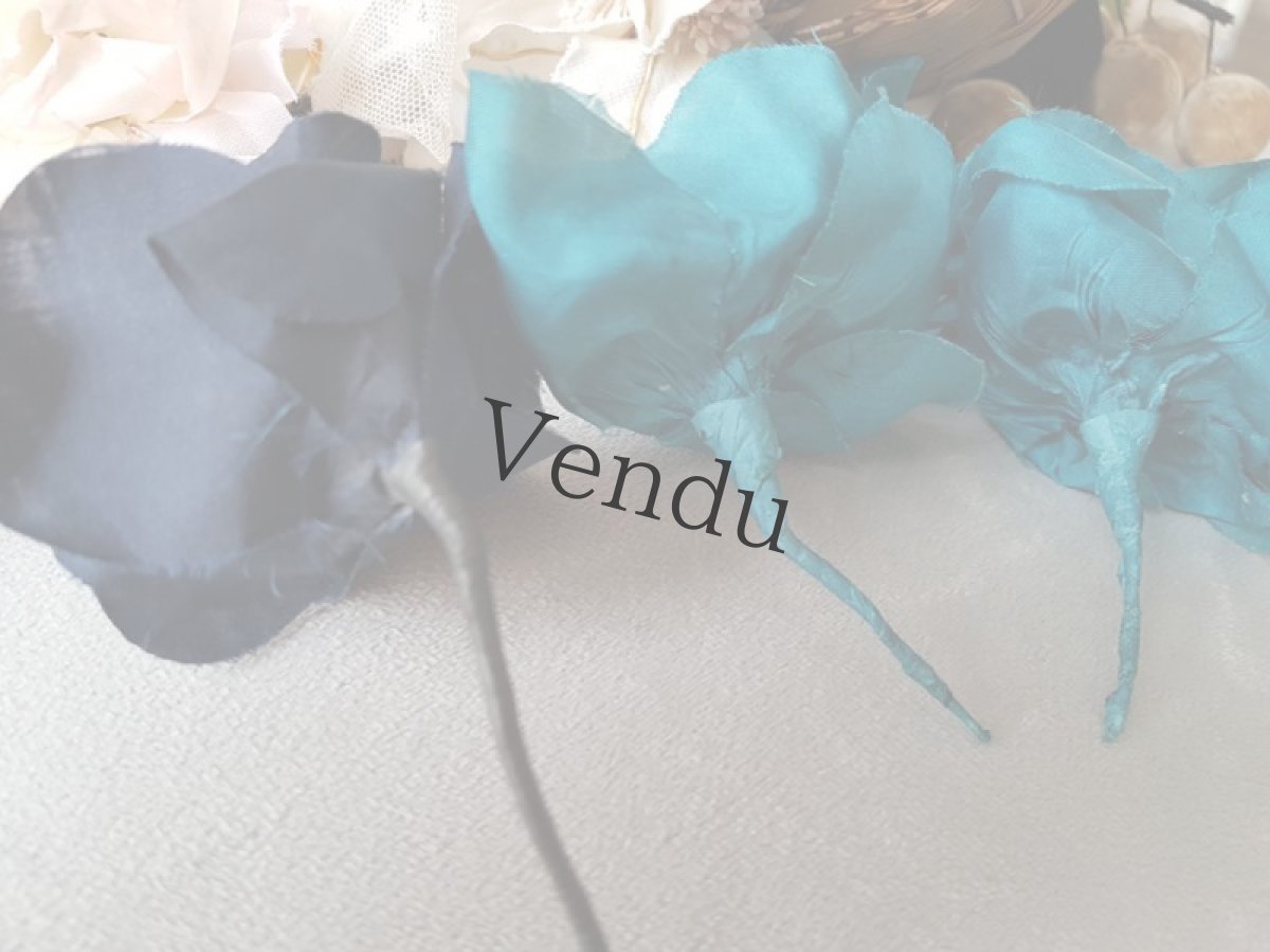 画像7: フランスアンティーク　布花ローズブーケ　カナール＆ブルーマリン (7)