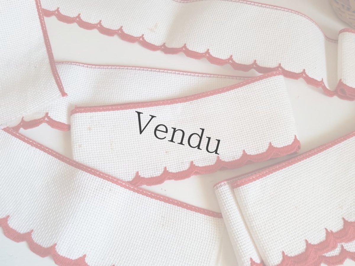 画像4: フランスヴィンテージ　赤いスカラップ刺繍のリボントリム (4)