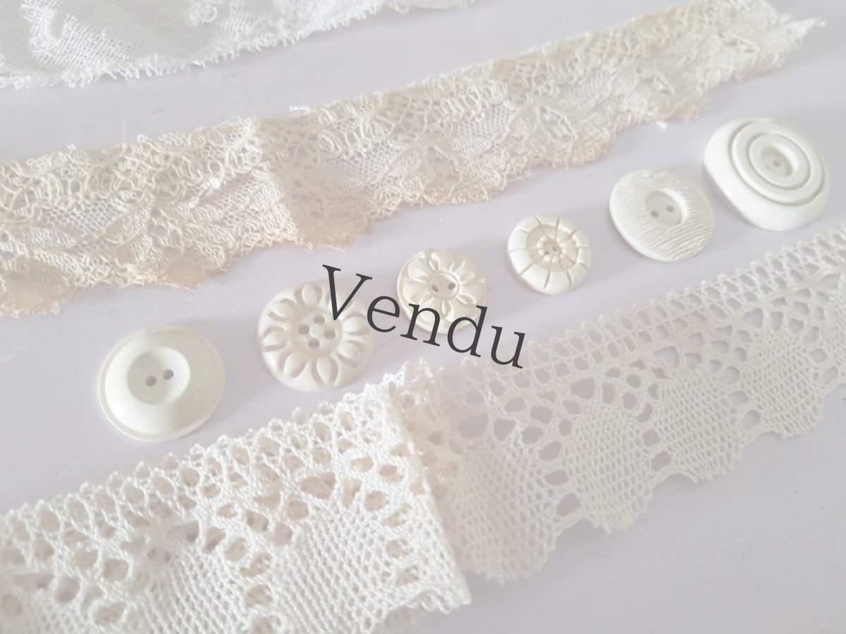 画像7: フランスヴィンテージ　レースとボタンのセット Écru (7)