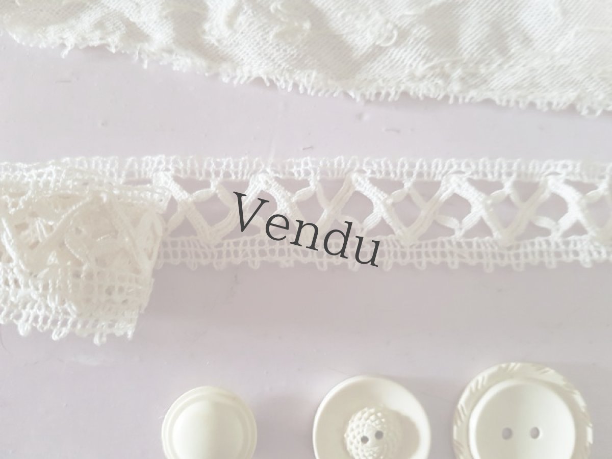 画像4: フランスヴィンテージ　レースとボタンのセット Blanc C (4)