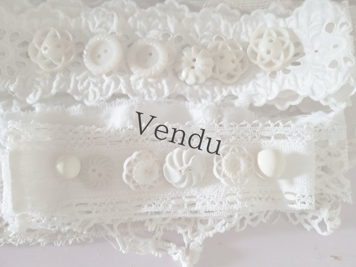 画像8: フランスヴィンテージ　レースとボタンのセット Blanc B (8)