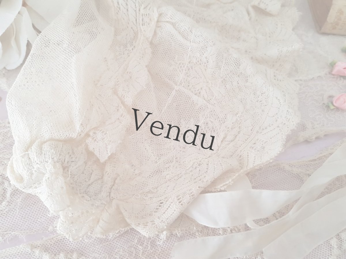 画像2: フランスアンティーク　チュールレースのボネ (2)