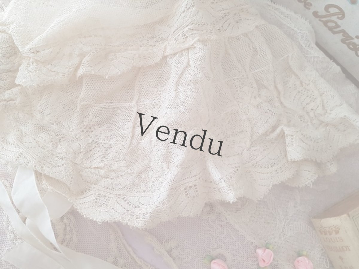 画像3: フランスアンティーク　チュールレースのボネ (3)