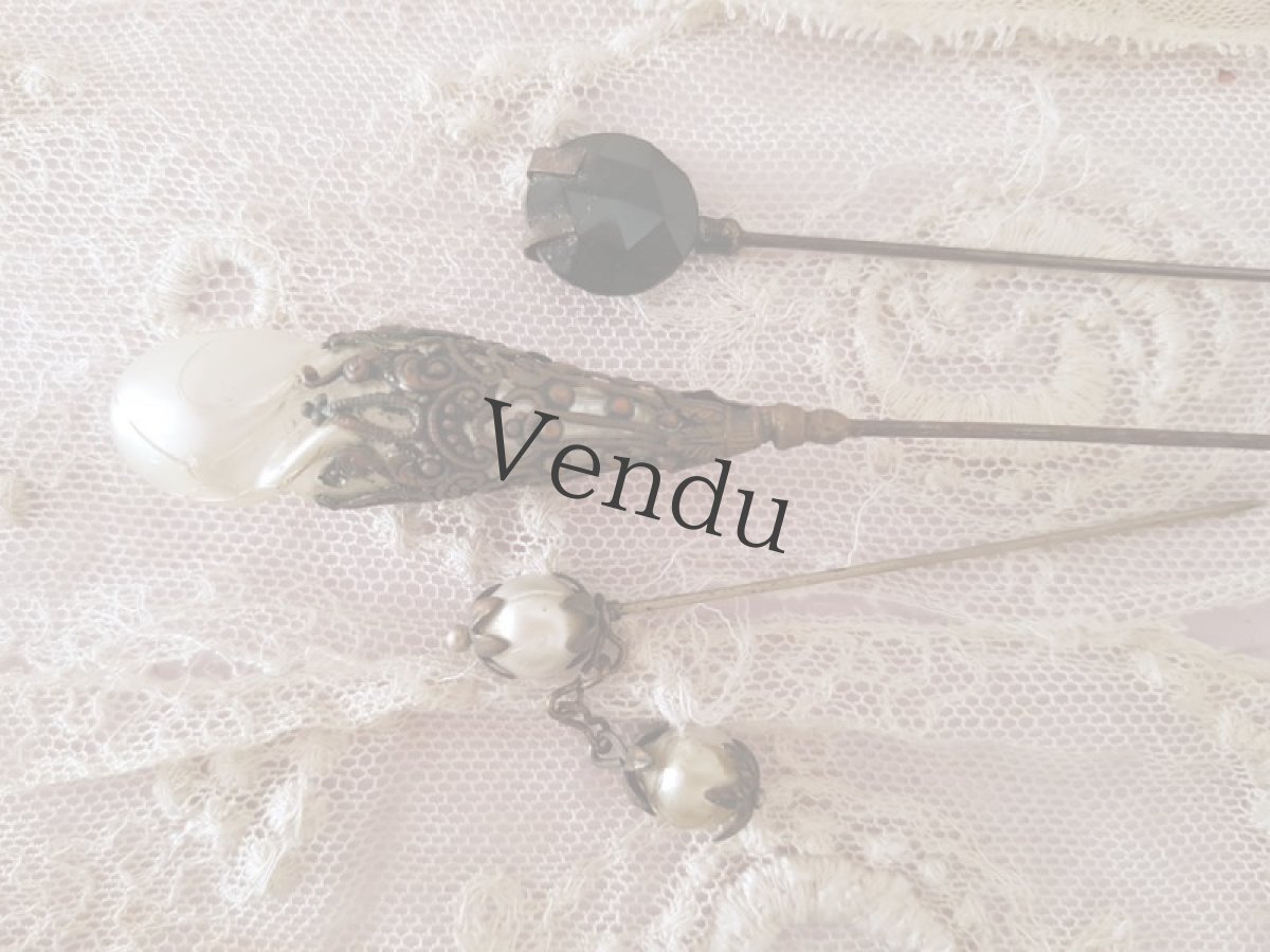 画像6: フランスアンティーク　19世紀末メタル装飾パールのハットピン23cm (6)