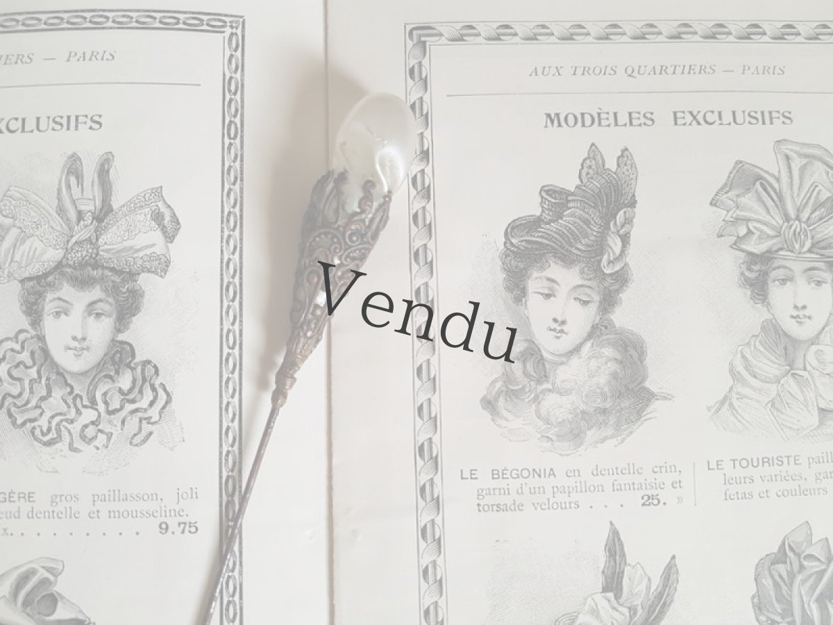 画像5: フランスアンティーク　19世紀末メタル装飾パールのハットピン23cm (5)