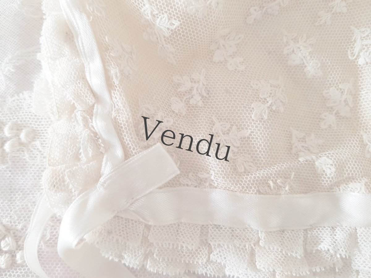 画像7: フランスアンティーク　アプリカシオンレースとシルクリボンのちいさなボネ (7)