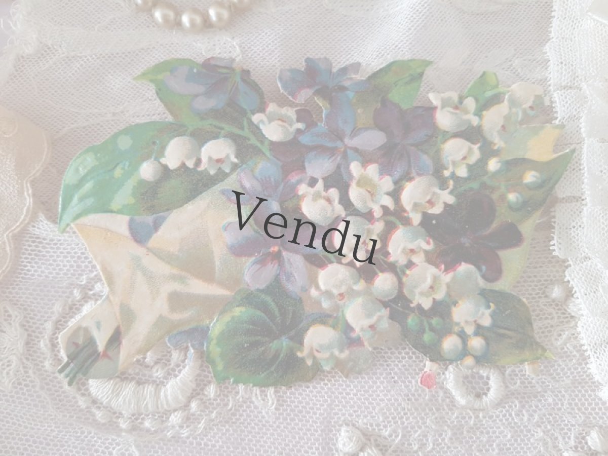 画像3: フランスアンティーク　スミレと鈴蘭のブーケのクロモ (3)