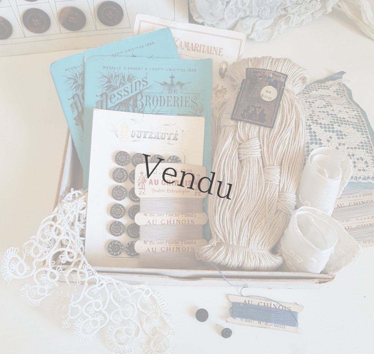 画像9: フランスアンティーク　19世紀末 リネンの糸たば Fil a la Reine Berthe PV (9)