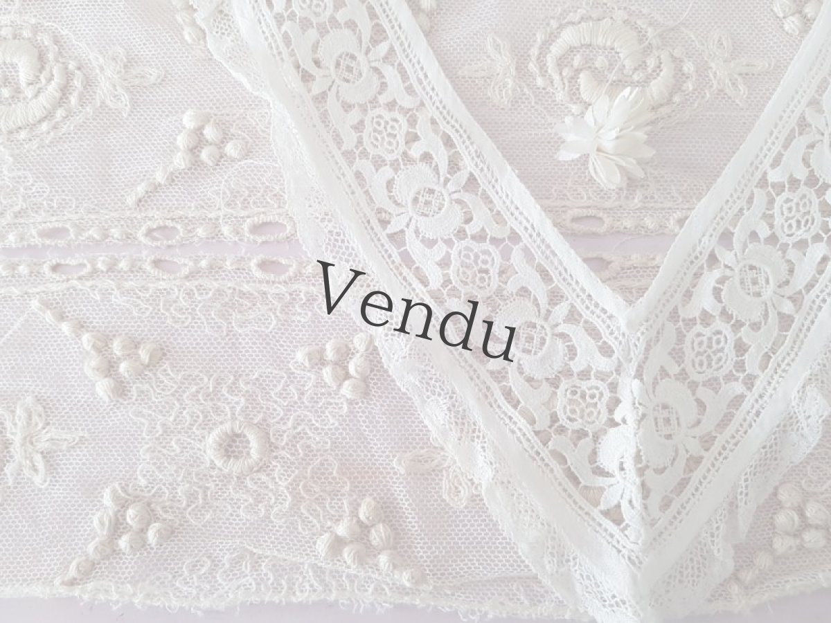 画像6: フランスヴィンテージ　ニードルレースＶ字の胸元飾り (6)