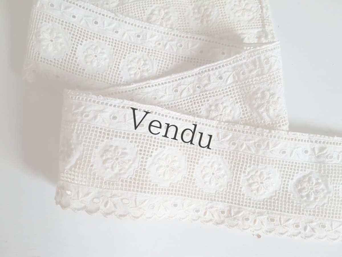 画像4: フランスヴィンテージ　白刺繍スカラップレース 63cm (4)