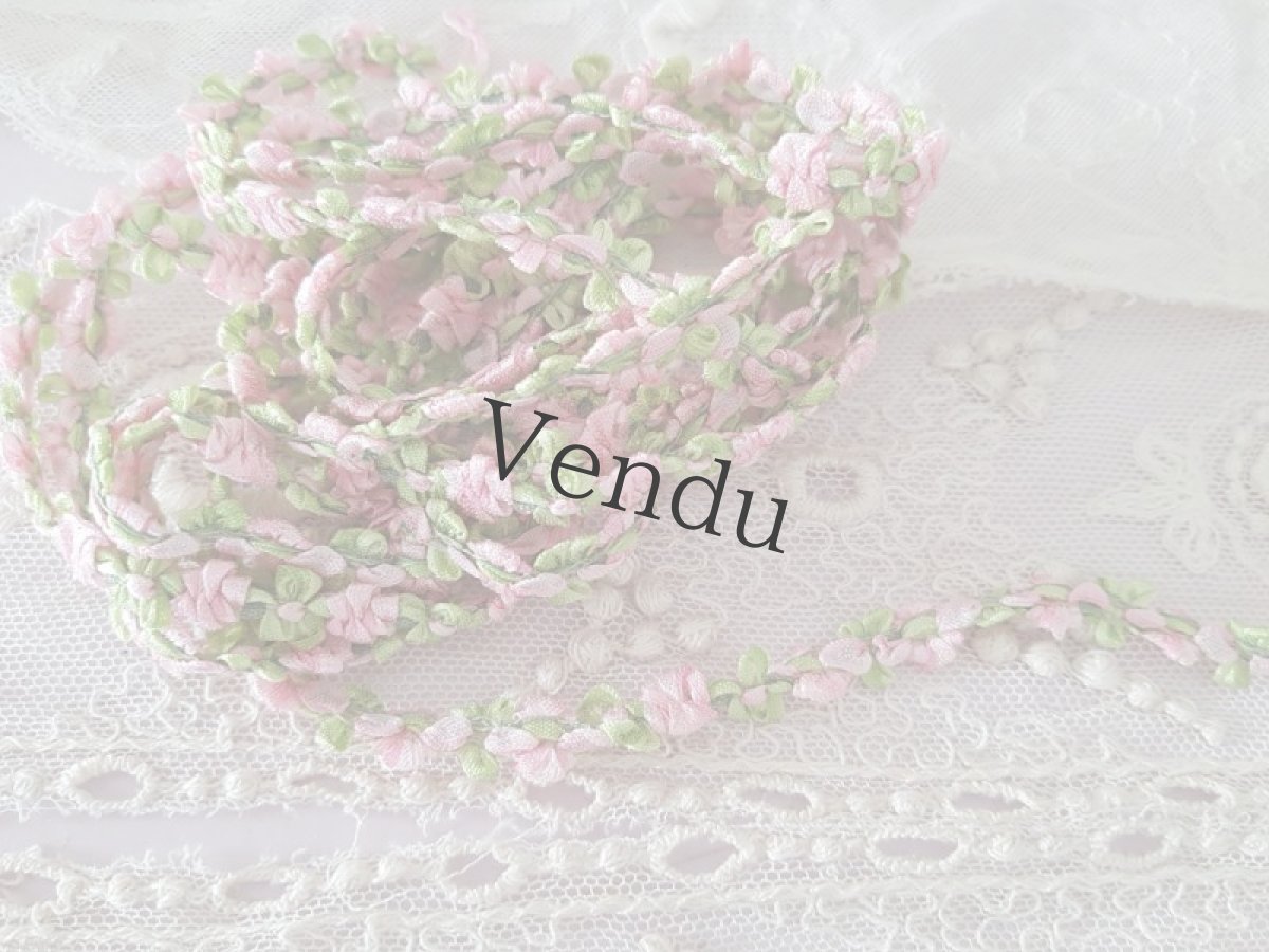 画像4: フランスヴィンテージ　ピンクとライムグリーンのロココリボン 20cm〜 (4)