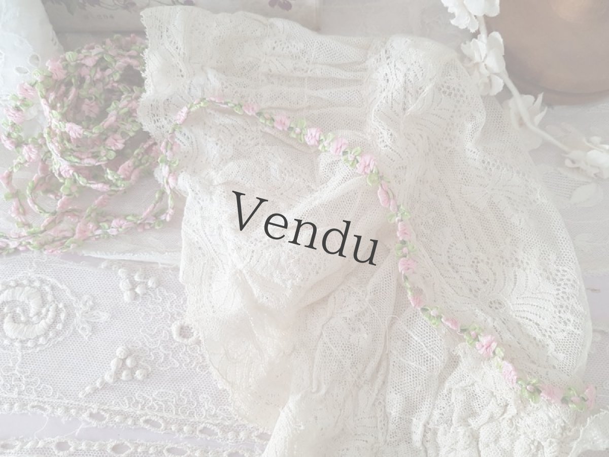 画像2: フランスヴィンテージ　ピンクとライムグリーンのロココリボン 20cm〜 (2)