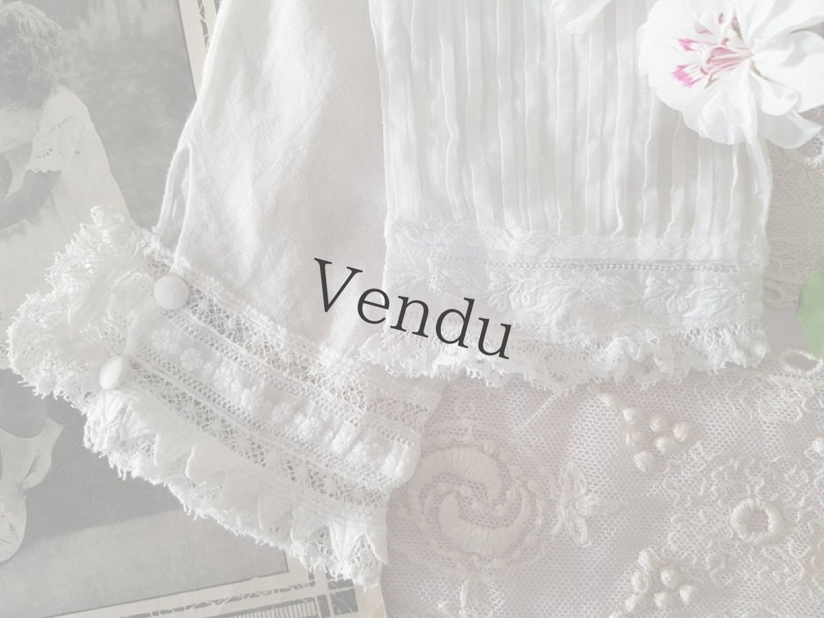 画像2: フランスアンティーク　ホワイトワークお袖パーツセット (2)