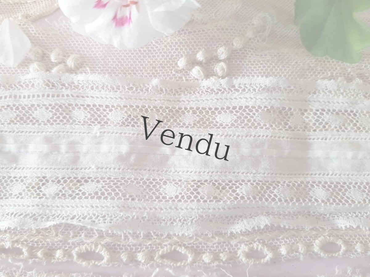 画像10: フランスアンティーク　ホワイトワークお袖パーツセット (10)