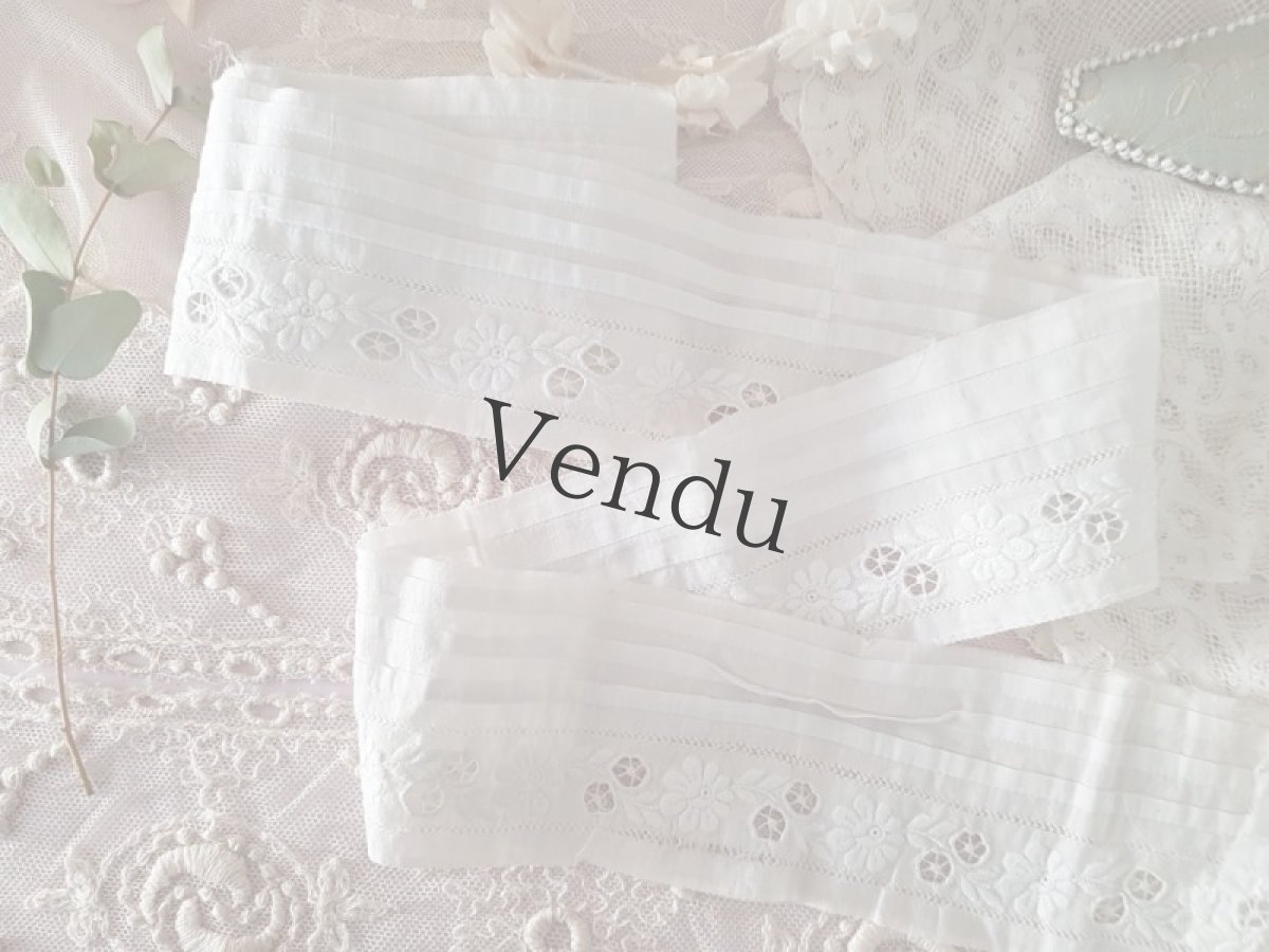 画像2: フランスアンティーク　プリサ―ジュと白糸刺繍の端切れ 215cm (2)