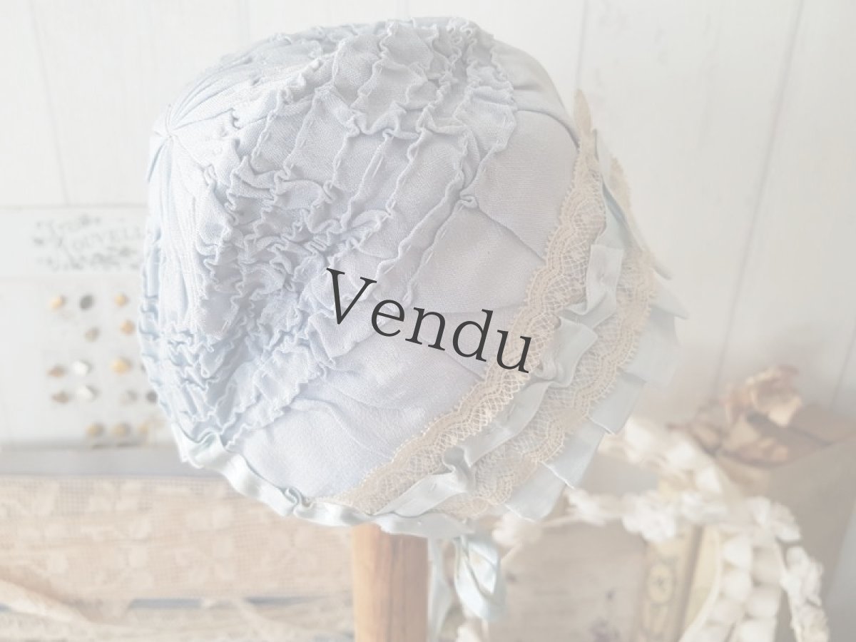 画像5: フランスアンティーク　ノスタルジックな水色のちいさなボネ (5)