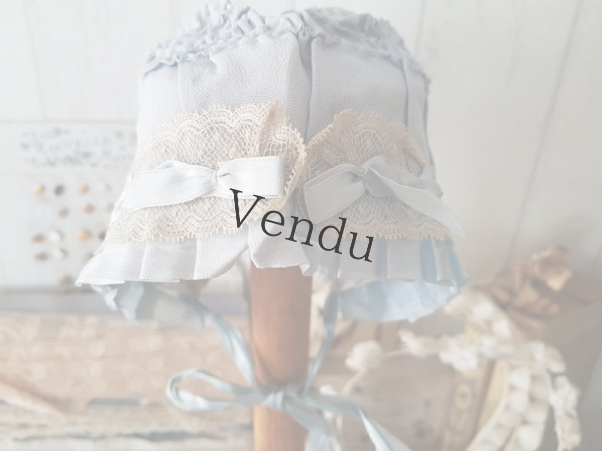 画像3: フランスアンティーク　ノスタルジックな水色のちいさなボネ (3)