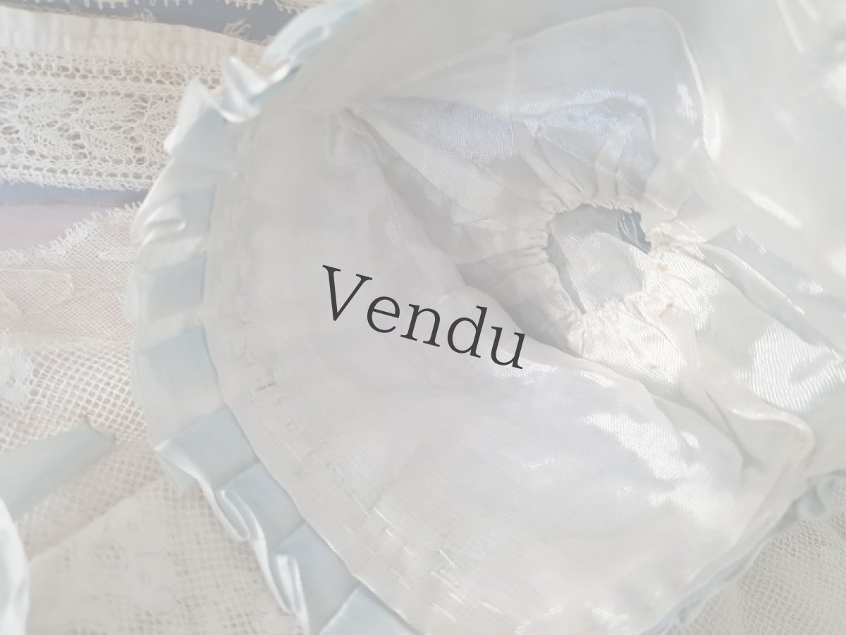 画像7: フランスアンティーク　ノスタルジックな水色のちいさなボネ (7)