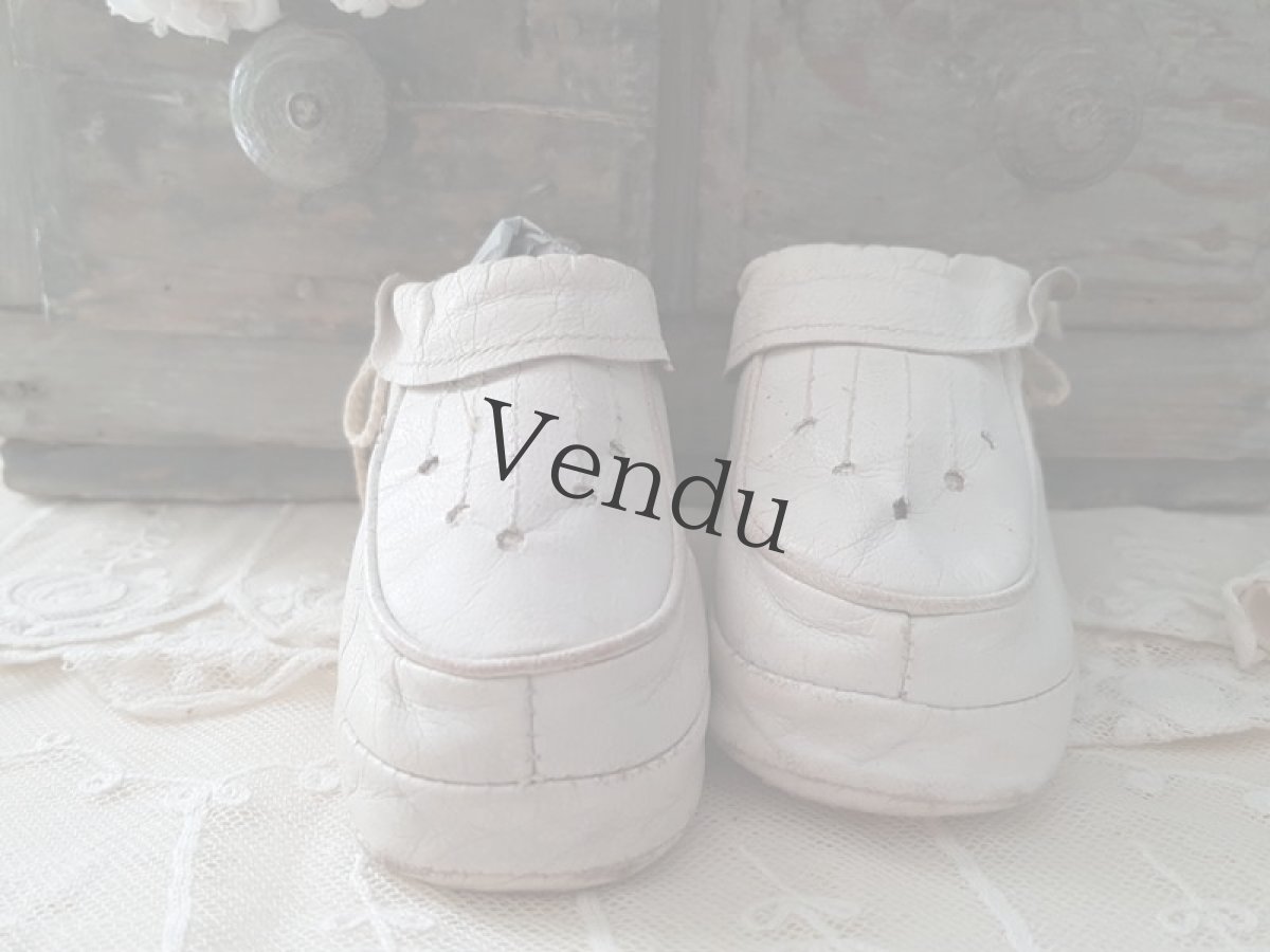 画像2: フランスヴィンテージ　べべ用　白いレザーシューズ (2)