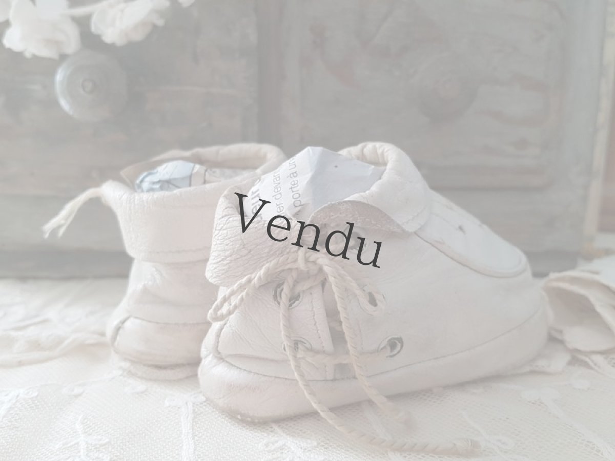 画像5: フランスヴィンテージ　べべ用　白いレザーシューズ (5)